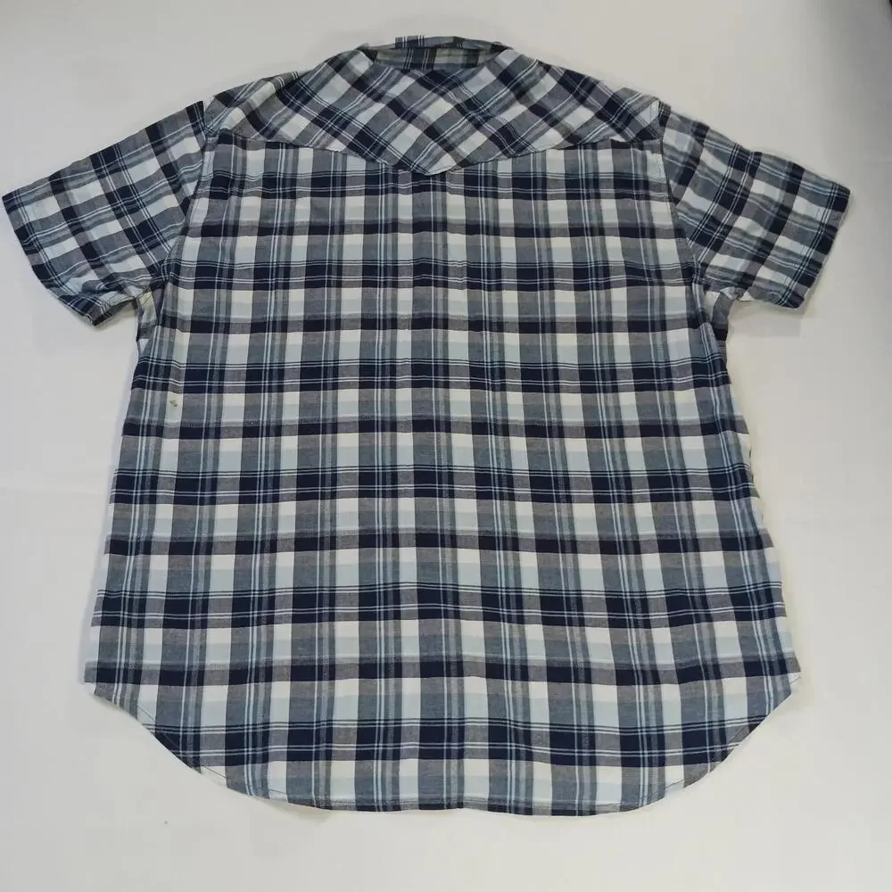 Lucky Brand Sportswear Men's Western Pearl Snap Button Up Blue Plaid Shirt Sz L - Picture 14 of 16